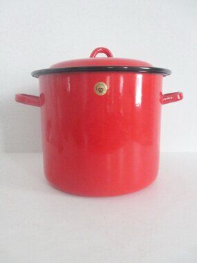 Vintage NWOT Red Enamel Stock Pot Made in Romania